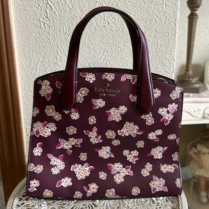Kate Spade Frosted Floral Tinsel Satchel in Deep Berry Like New